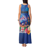 Fiji Bula Tank Maxi Dress Tropical Plants with Palm Tree and Iguana Colorful