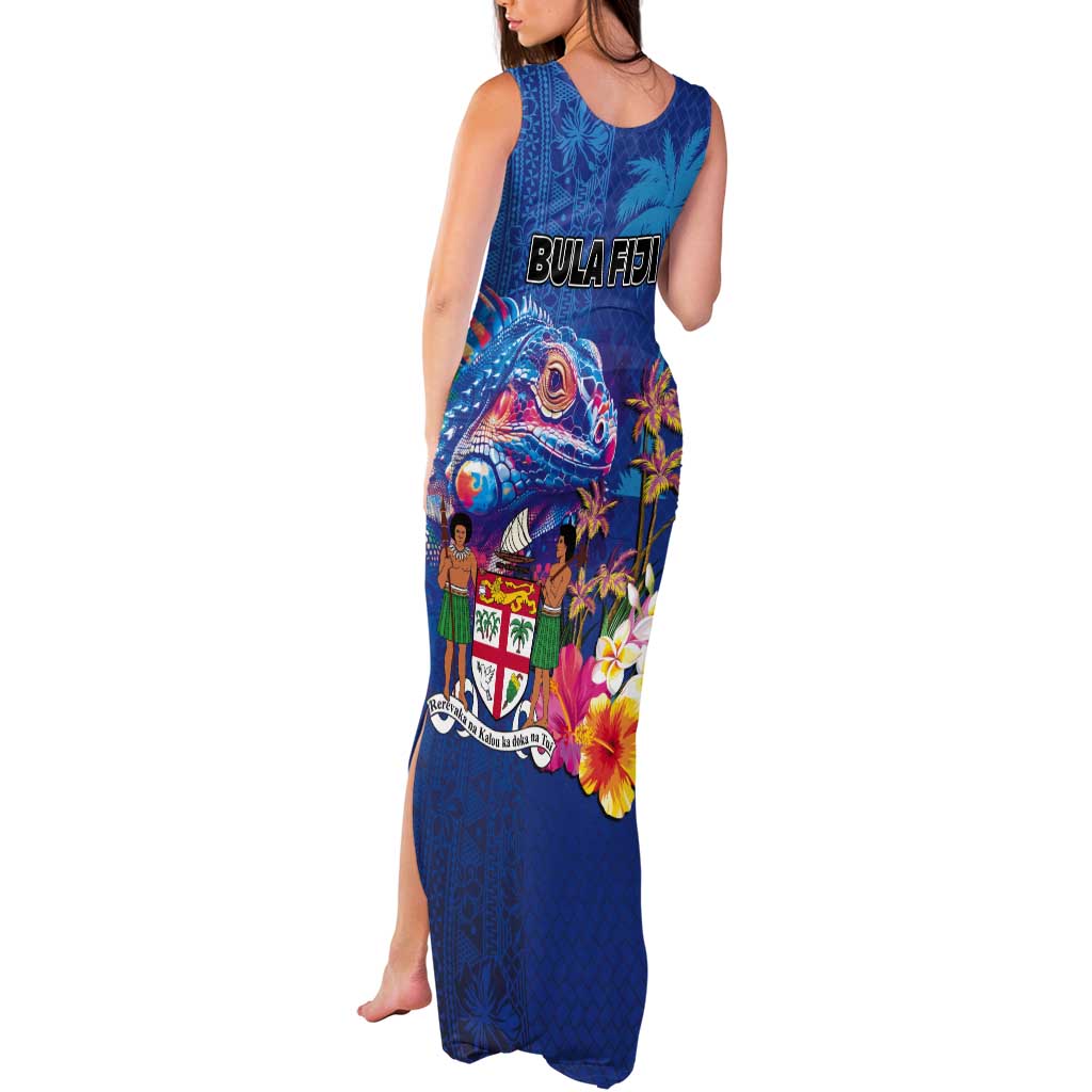 Fiji Bula Tank Maxi Dress Tropical Plants with Palm Tree and Iguana Colorful
