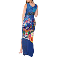 Fiji Bula Tank Maxi Dress Tropical Plants with Palm Tree and Iguana Colorful