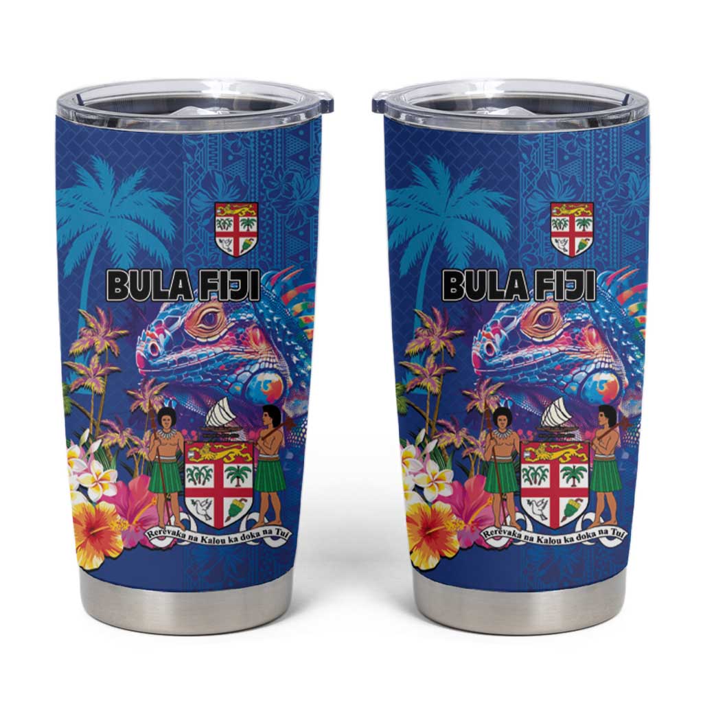Fiji Bula Tumbler Cup Tropical Plants with Palm Tree and Iguana Colorful