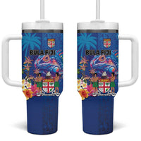 Fiji Bula Tumbler With Handle Tropical Plants with Palm Tree and Iguana Colorful
