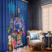 Fiji Bula Window Curtain Tropical Plants with Palm Tree and Iguana Colorful