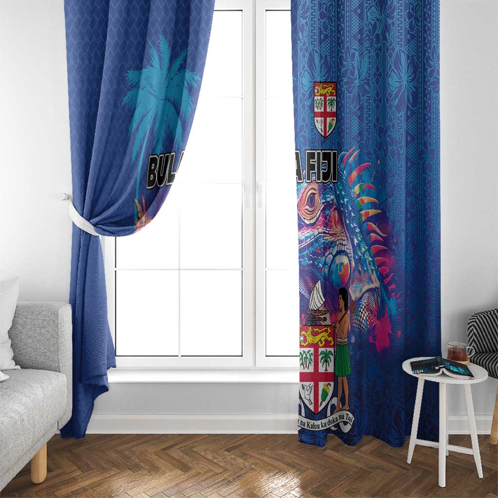 Fiji Bula Window Curtain Tropical Plants with Palm Tree and Iguana Colorful
