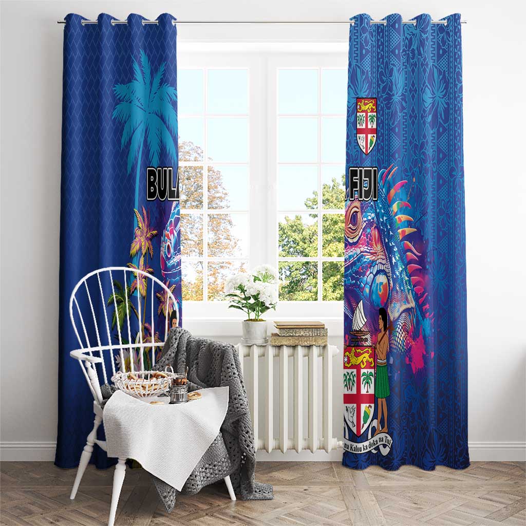 Fiji Bula Window Curtain Tropical Plants with Palm Tree and Iguana Colorful