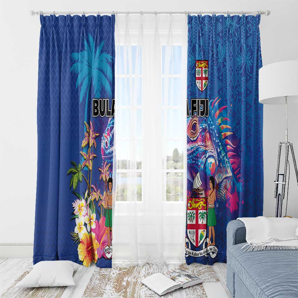 Fiji Bula Window Curtain Tropical Plants with Palm Tree and Iguana Colorful