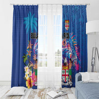 Fiji Bula Window Curtain Tropical Plants with Palm Tree and Iguana Colorful