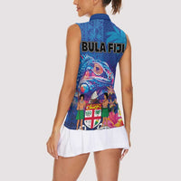 Fiji Bula Women Sleeveless Polo Shirt Tropical Plants with Palm Tree and Iguana Colorful