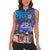 Fiji Bula Women Sleeveless Polo Shirt Tropical Plants with Palm Tree and Iguana Colorful