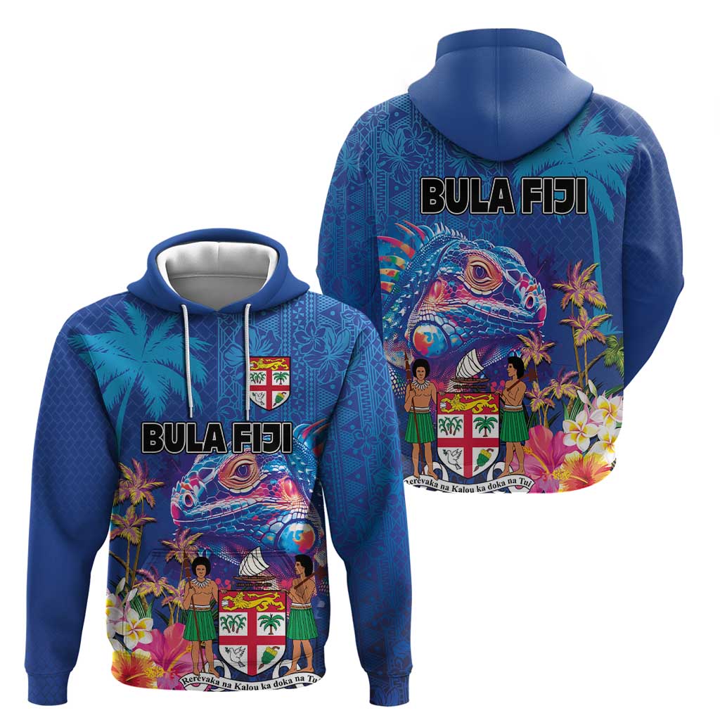 Fiji Bula Zip Hoodie Tropical Plants with Palm Tree and Iguana Colorful