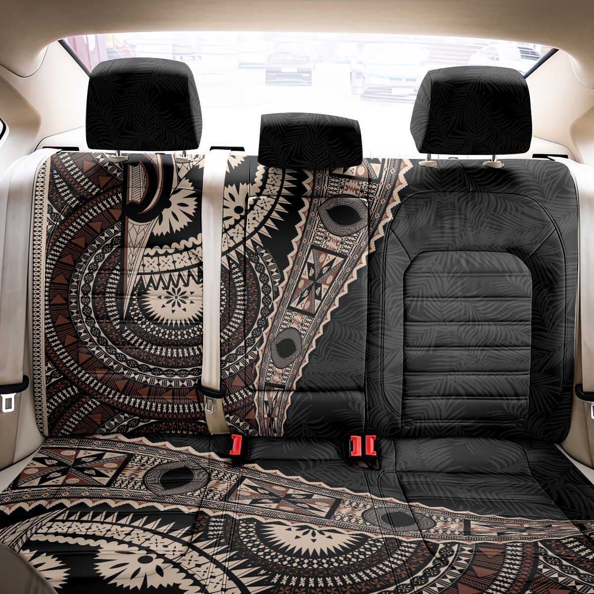 Fiji Traditional Masi Back Car Seat Cover Tapa Art Palm Leaves Pattern
