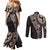 Fiji Traditional Masi Couples Matching Mermaid Dress and Long Sleeve Button Shirt Tapa Art Palm Leaves Pattern