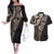 Fiji Traditional Masi Couples Matching Off The Shoulder Long Sleeve Dress and Hawaiian Shirt Tapa Art Palm Leaves Pattern