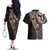 Fiji Traditional Masi Couples Matching Off The Shoulder Long Sleeve Dress and Hawaiian Shirt Tapa Art Palm Leaves Pattern