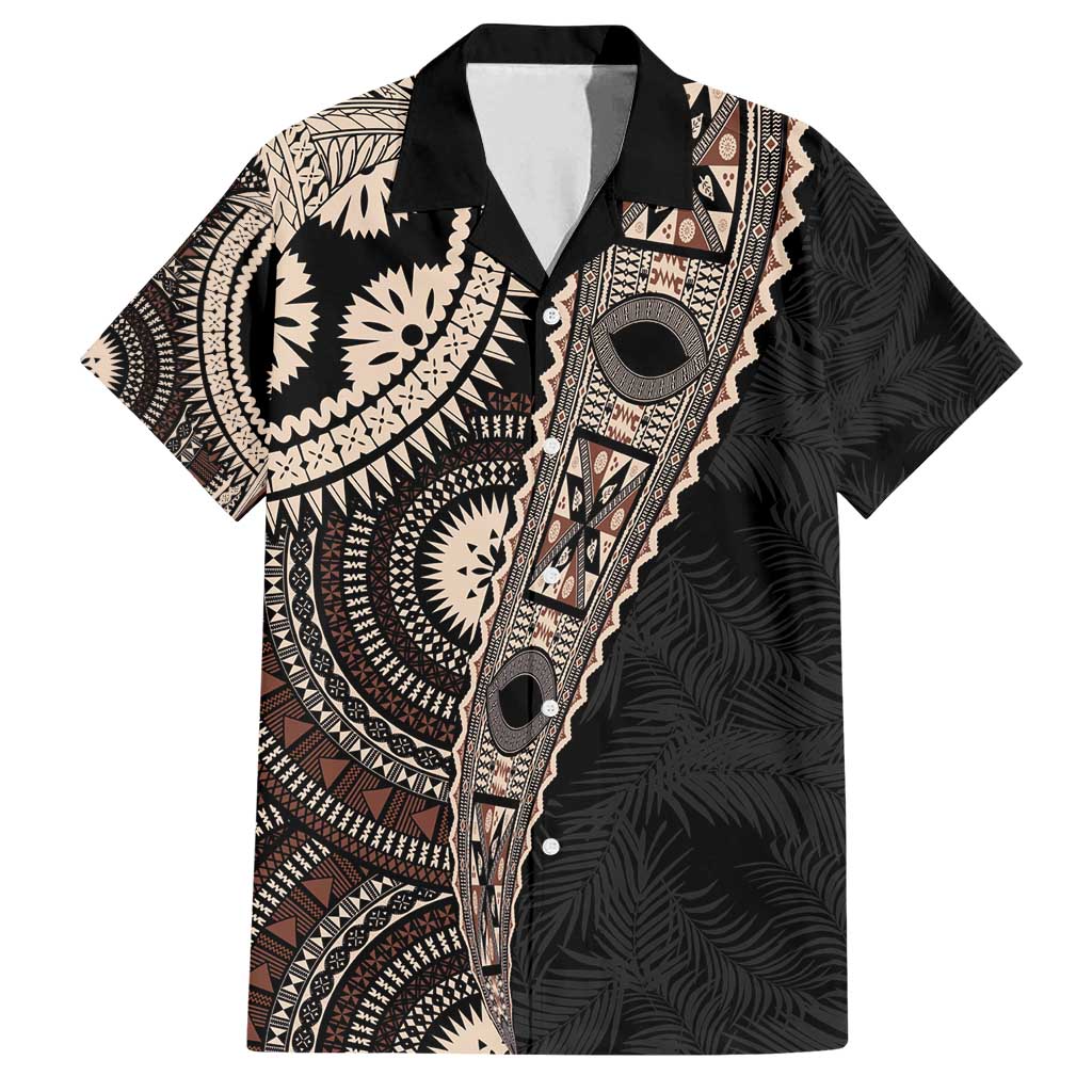 Fiji Traditional Masi Family Matching Long Sleeve Bodycon Dress and Hawaiian Shirt Tapa Art Palm Leaves Pattern
