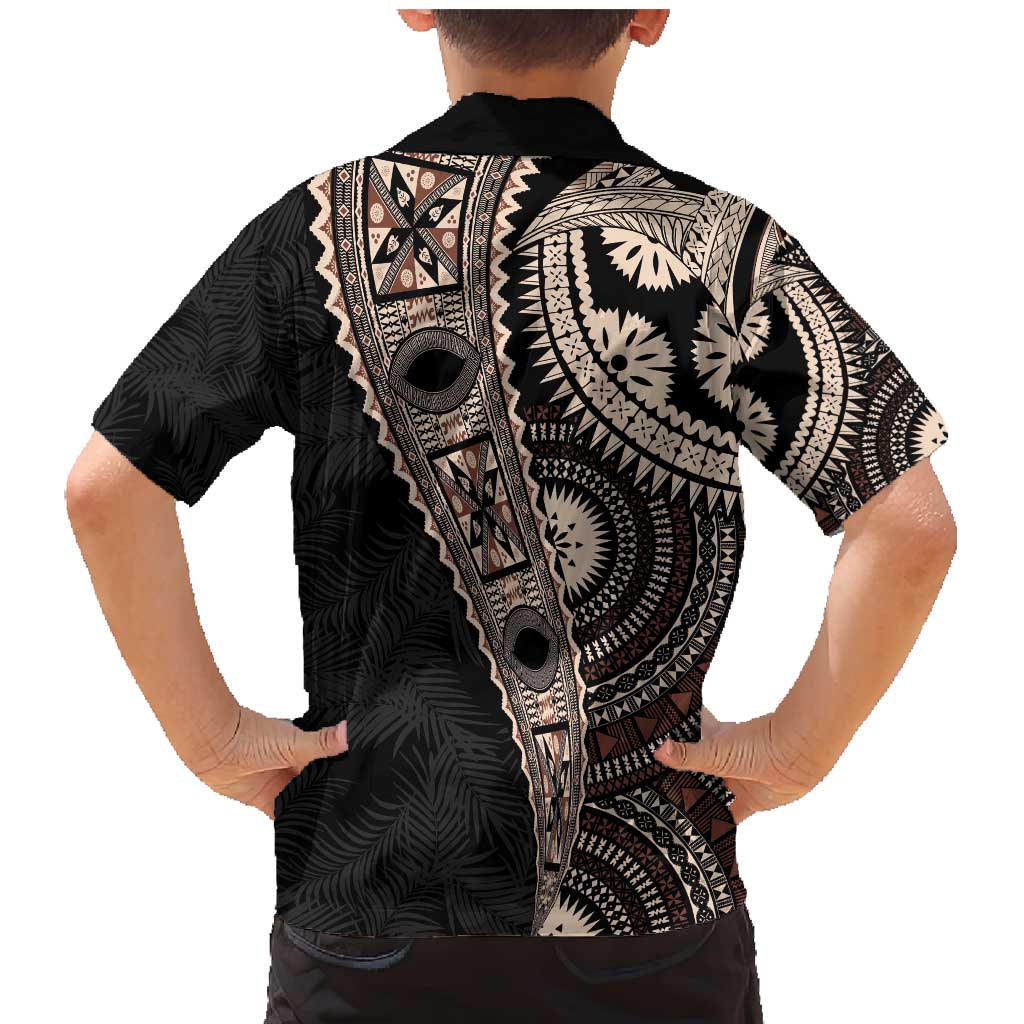 Fiji Traditional Masi Family Matching Mermaid Dress and Hawaiian Shirt Tapa Art Palm Leaves Pattern