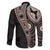 Fiji Traditional Masi Family Matching Off The Shoulder Long Sleeve Dress and Hawaiian Shirt Tapa Art Palm Leaves Pattern