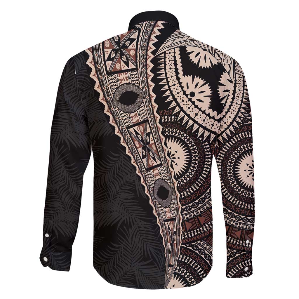 Fiji Traditional Masi Family Matching Off Shoulder Maxi Dress and Hawaiian Shirt Tapa Art Palm Leaves Pattern