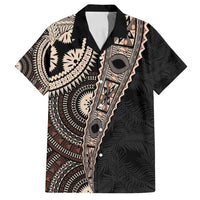 Fiji Traditional Masi Family Matching Off Shoulder Short Dress and Hawaiian Shirt Tapa Art Palm Leaves Pattern