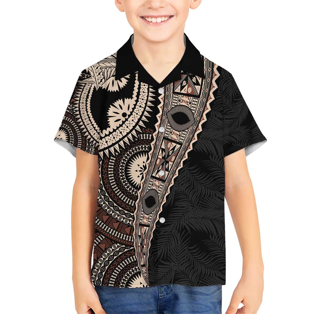 Fiji Traditional Masi Family Matching Puletasi and Hawaiian Shirt Tapa Art Palm Leaves Pattern