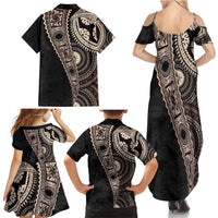 Fiji Traditional Masi Family Matching Summer Maxi Dress and Hawaiian Shirt Tapa Art Palm Leaves Pattern