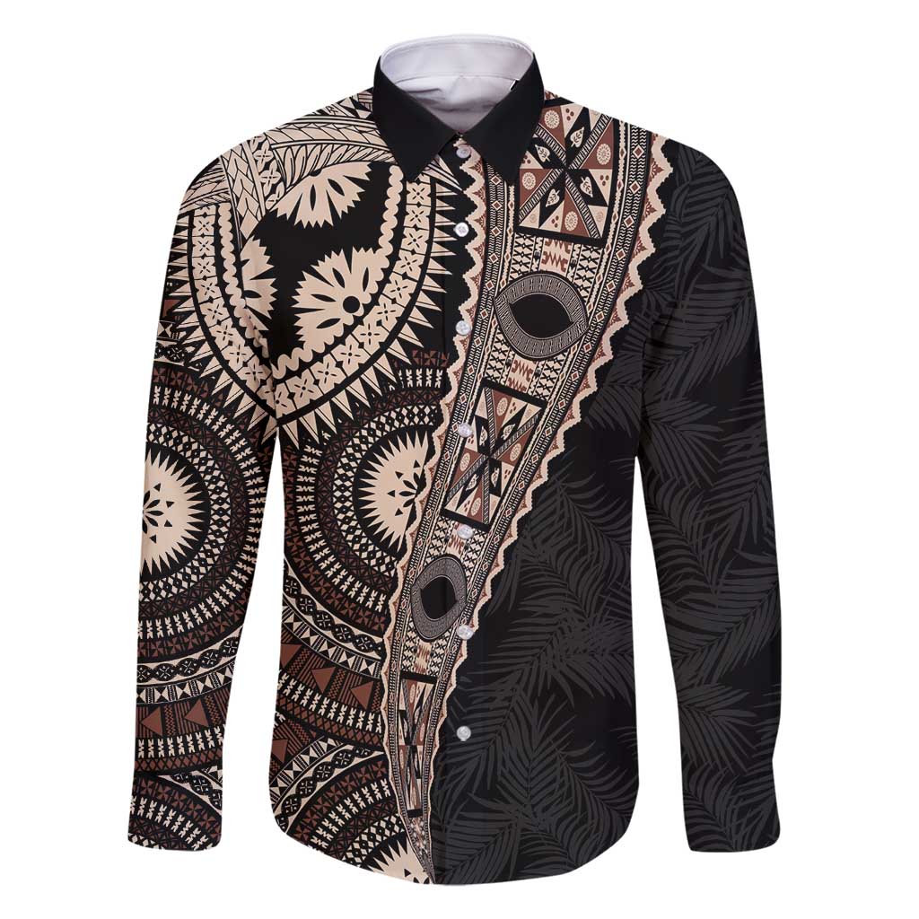 Fiji Traditional Masi Family Matching Summer Maxi Dress and Hawaiian Shirt Tapa Art Palm Leaves Pattern