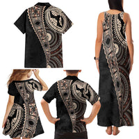 Fiji Traditional Masi Family Matching Tank Maxi Dress and Hawaiian Shirt Tapa Art Palm Leaves Pattern