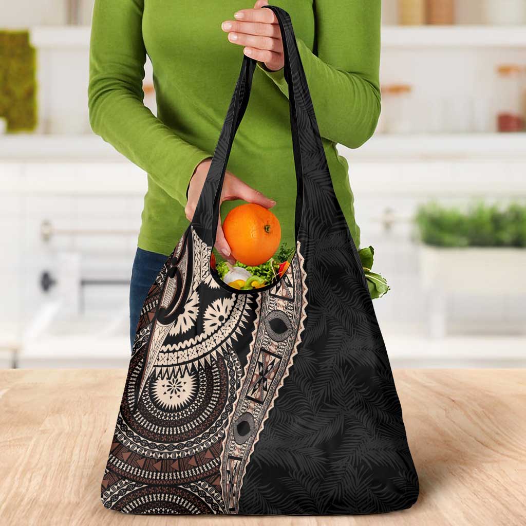 Fiji Traditional Masi Grocery Bag Tapa Art Palm Leaves Pattern
