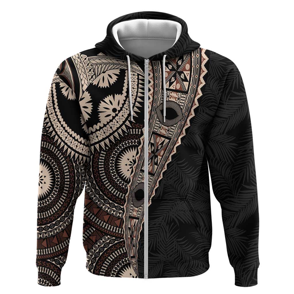 Fiji Traditional Masi Hoodie Tapa Art Palm Leaves Pattern