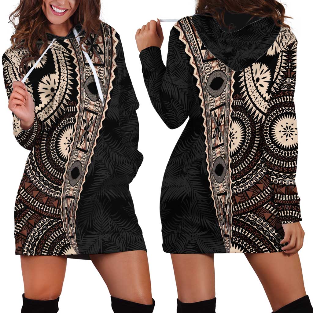 Fiji Traditional Masi Hoodie Dress Tapa Art Palm Leaves Pattern LT03 - Polynesian Pride