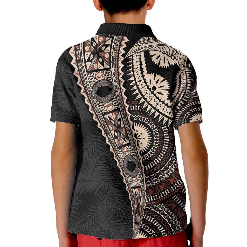 Fiji Traditional Masi Kid Polo Shirt Tapa Art Palm Leaves Pattern