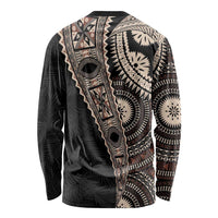 Fiji Traditional Masi Long Sleeve Shirt Tapa Art Palm Leaves Pattern