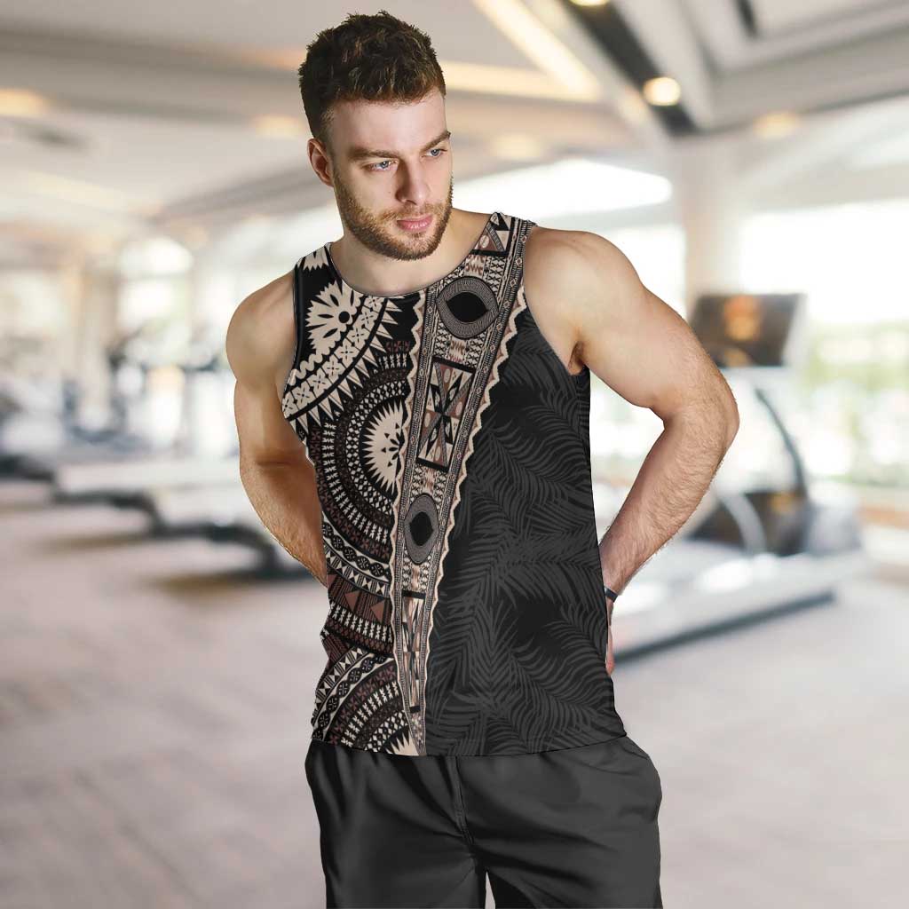 Fiji Traditional Masi Men Tank Top Tapa Art Palm Leaves Pattern