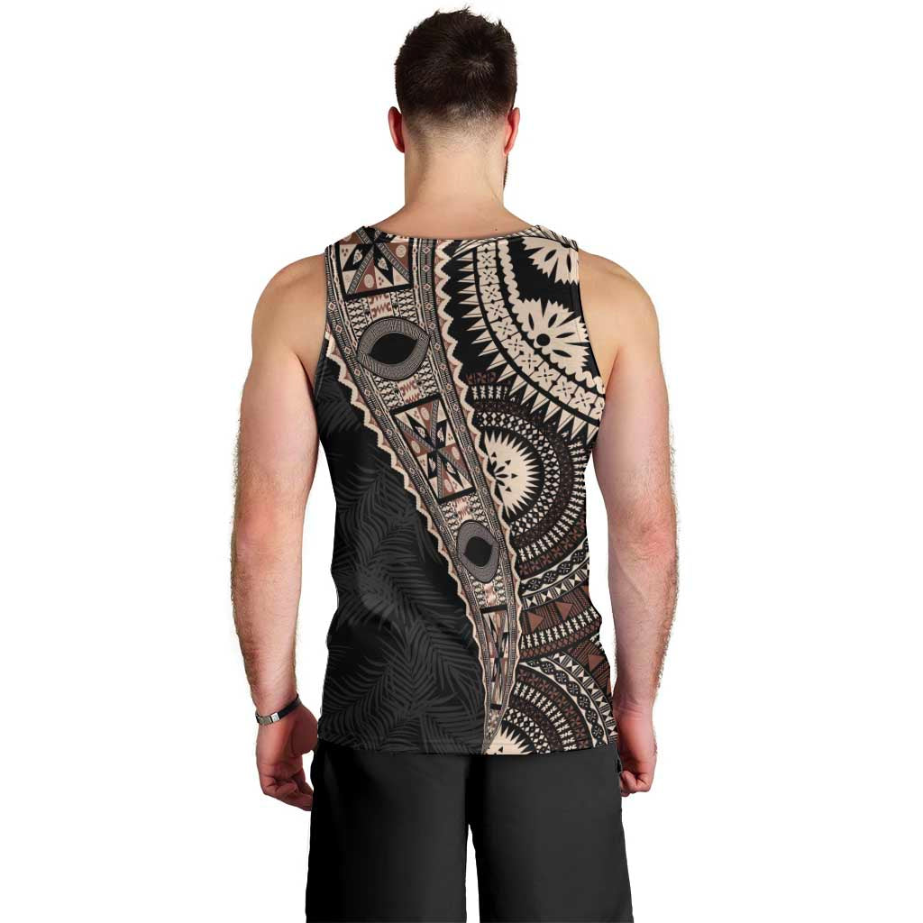 Fiji Traditional Masi Men Tank Top Tapa Art Palm Leaves Pattern