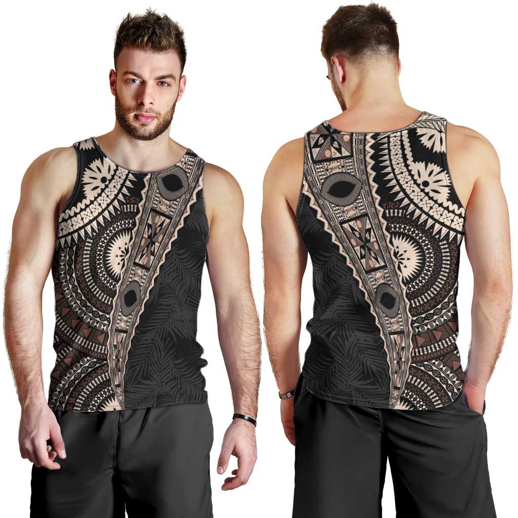 Fiji Traditional Masi Men Tank Top Tapa Art Palm Leaves Pattern