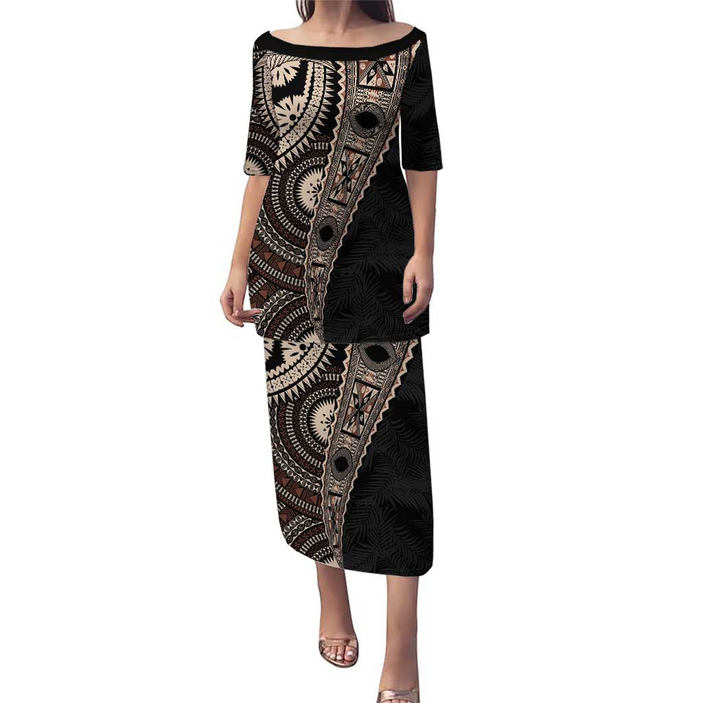 Fiji Traditional Masi Puletasi Tapa Art Palm Leaves Pattern