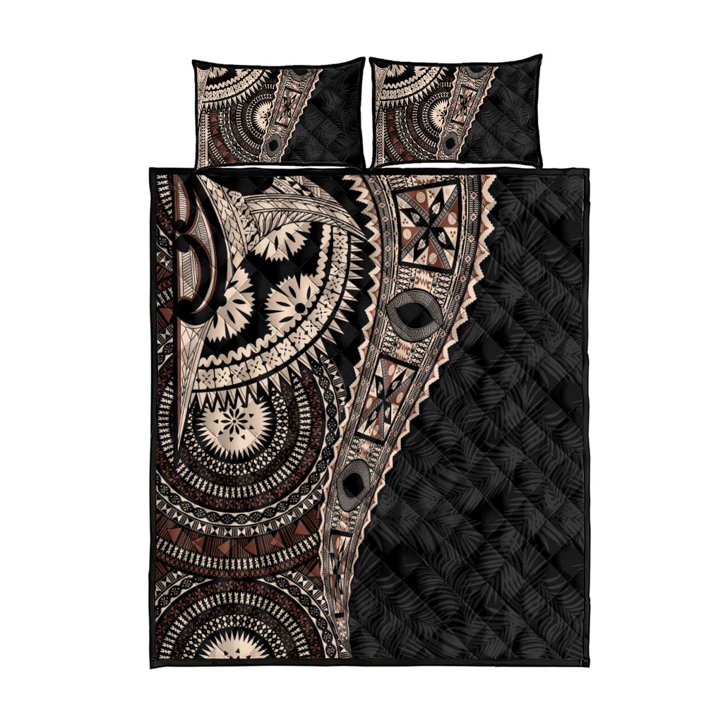 Fiji Traditional Masi Quilt Bed Set Tapa Art Palm Leaves Pattern