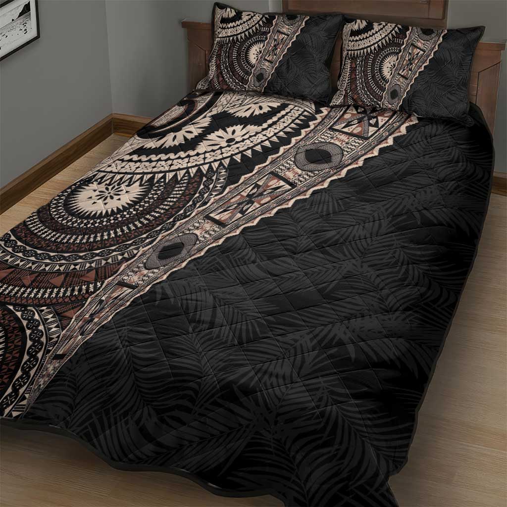 Fiji Traditional Masi Quilt Bed Set Tapa Art Palm Leaves Pattern