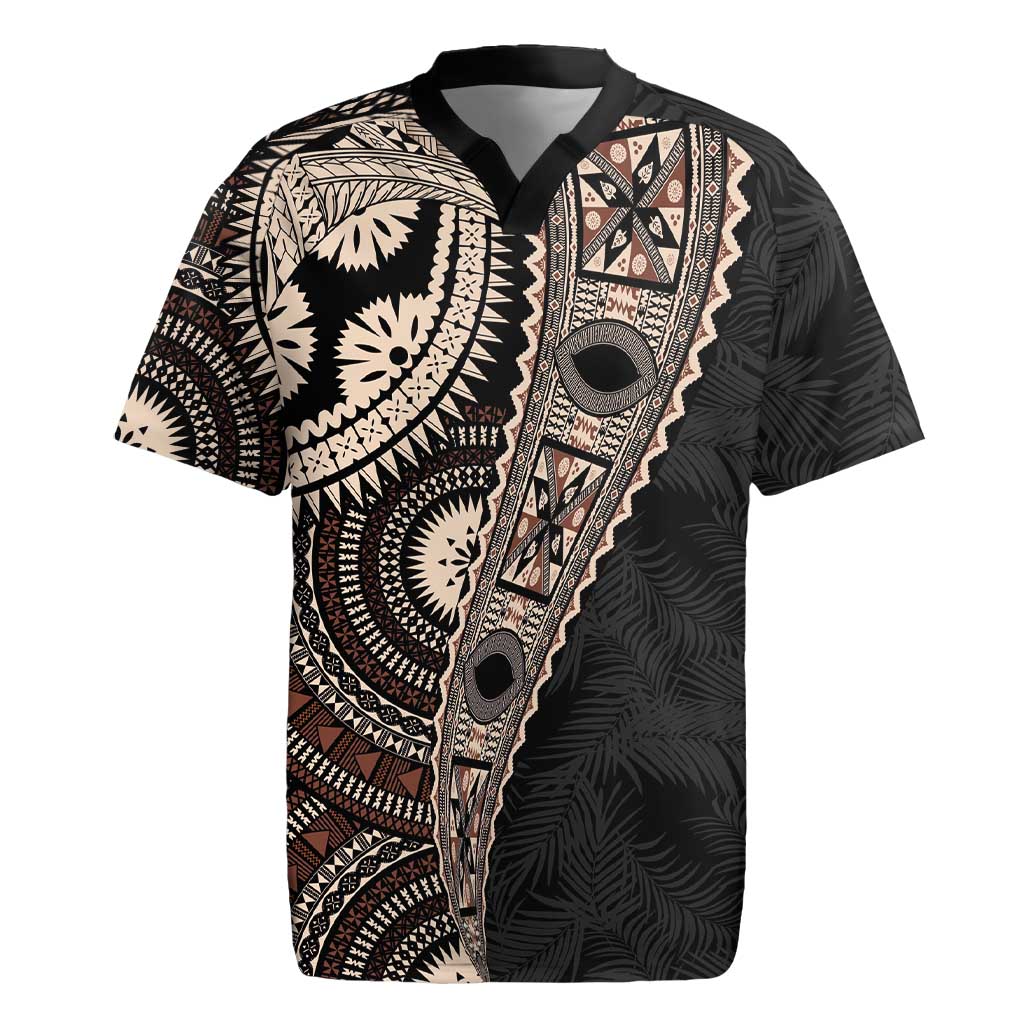 Fiji Traditional Masi Rugby Jersey Tapa Art Palm Leaves Pattern