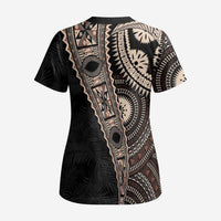Fiji Traditional Masi Scrub Top Tapa Art Palm Leaves Pattern - Polynesian Pride