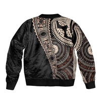 Fiji Traditional Masi Sleeve Zip Bomber Jacket Tapa Art Palm Leaves Pattern LT03 - Polynesian Pride