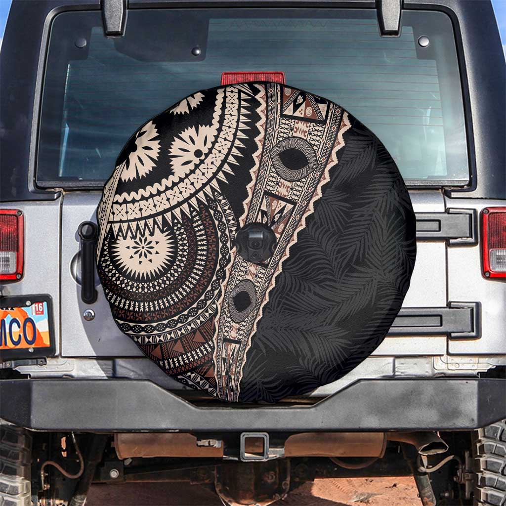 Fiji Traditional Masi Spare Tire Cover Tapa Art Palm Leaves Pattern LT03 Brown - Polynesian Pride