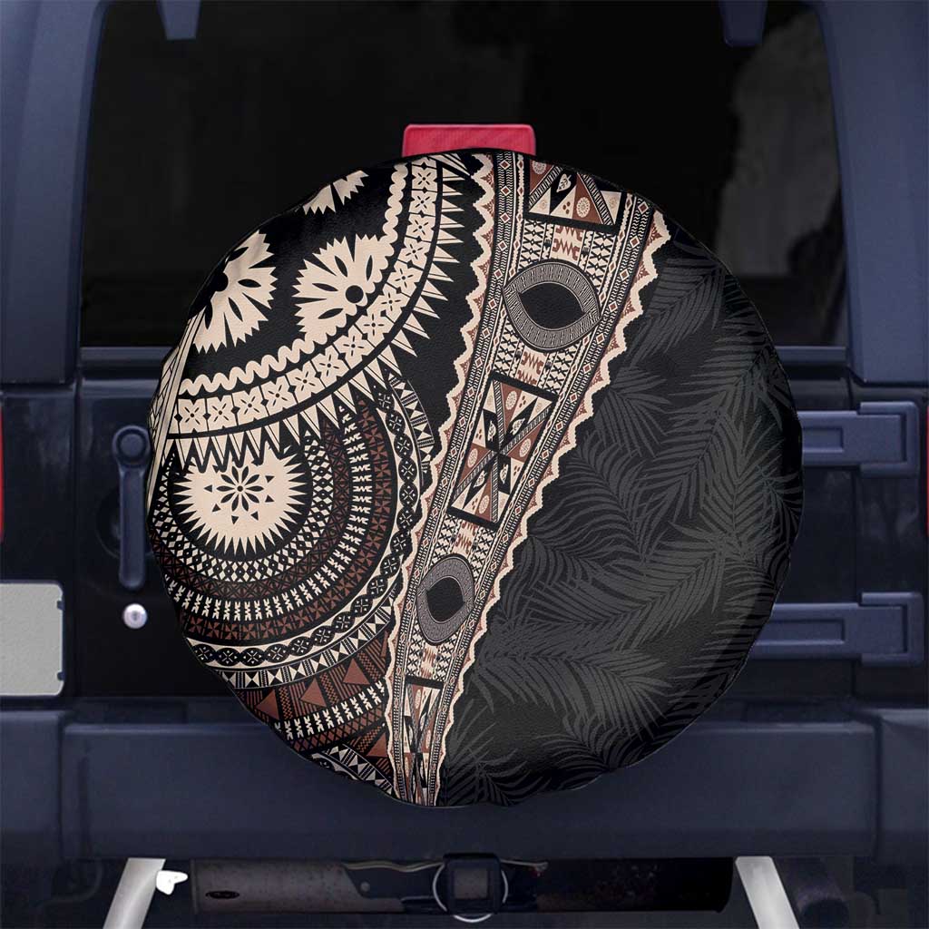 Fiji Traditional Masi Spare Tire Cover Tapa Art Palm Leaves Pattern LT03 No hole Brown - Polynesian Pride