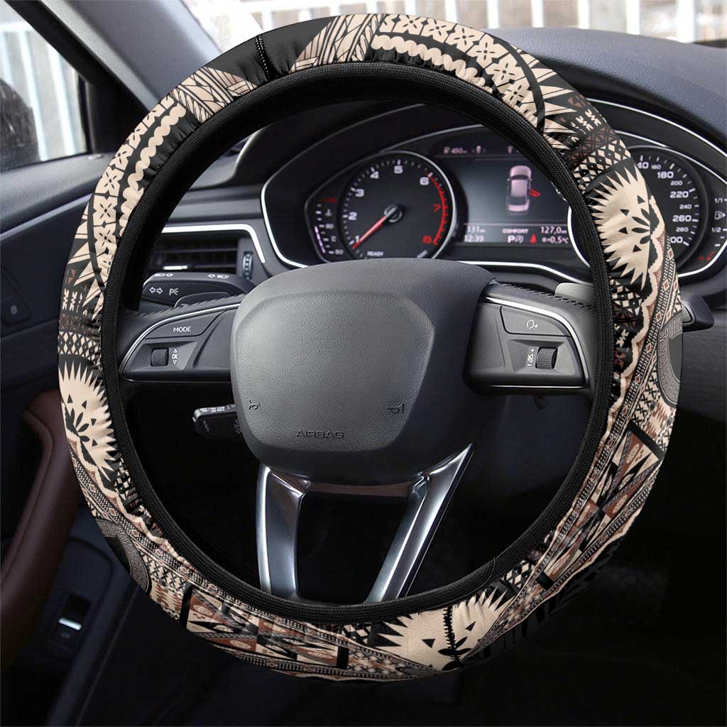 Fiji Traditional Masi Steering Wheel Cover Tapa Art Palm Leaves Pattern LT03 - Polynesian Pride