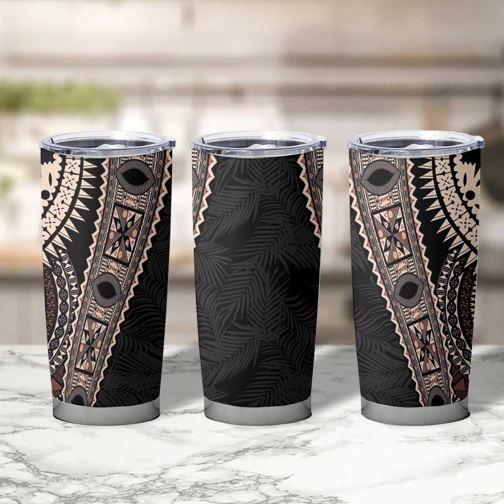 Fiji Traditional Masi Tumbler Cup Tapa Art Palm Leaves Pattern LT03 - Polynesian Pride