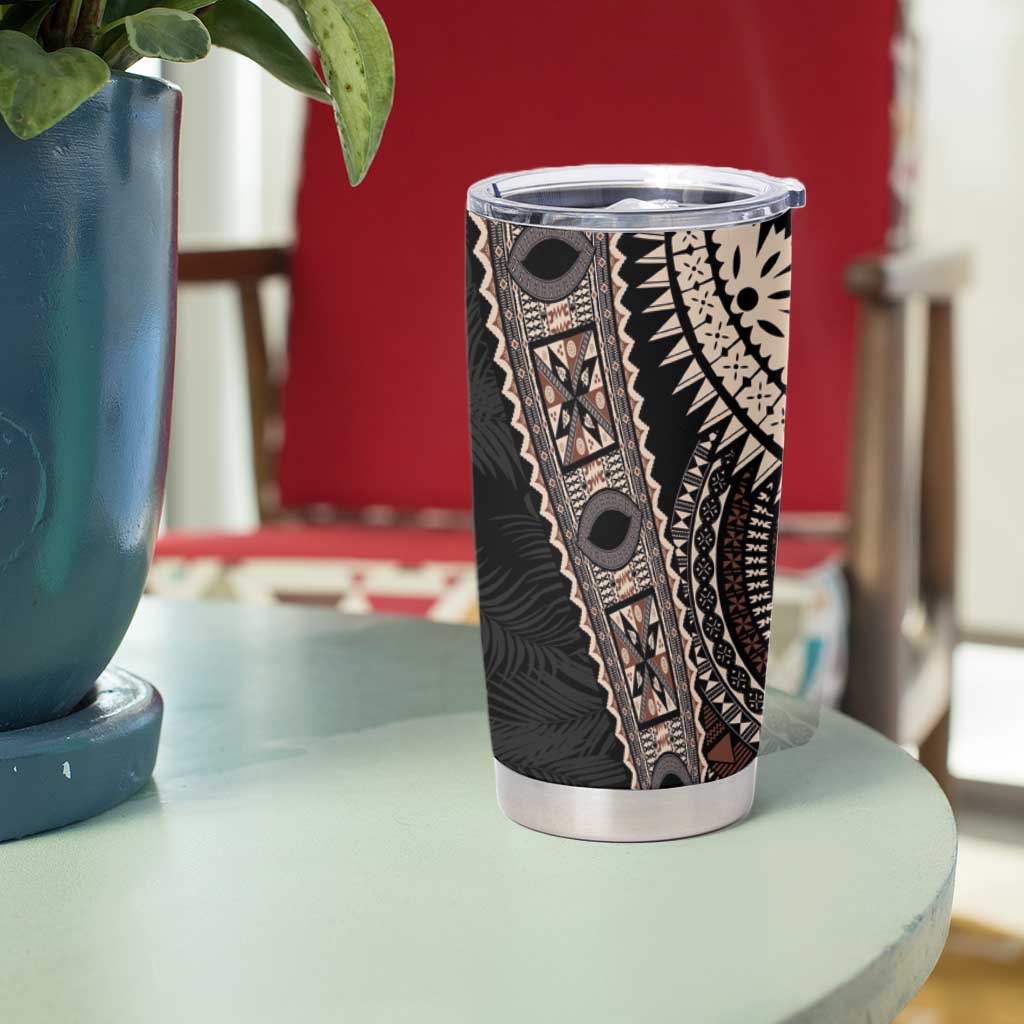 Fiji Traditional Masi Tumbler Cup Tapa Art Palm Leaves Pattern LT03 - Polynesian Pride