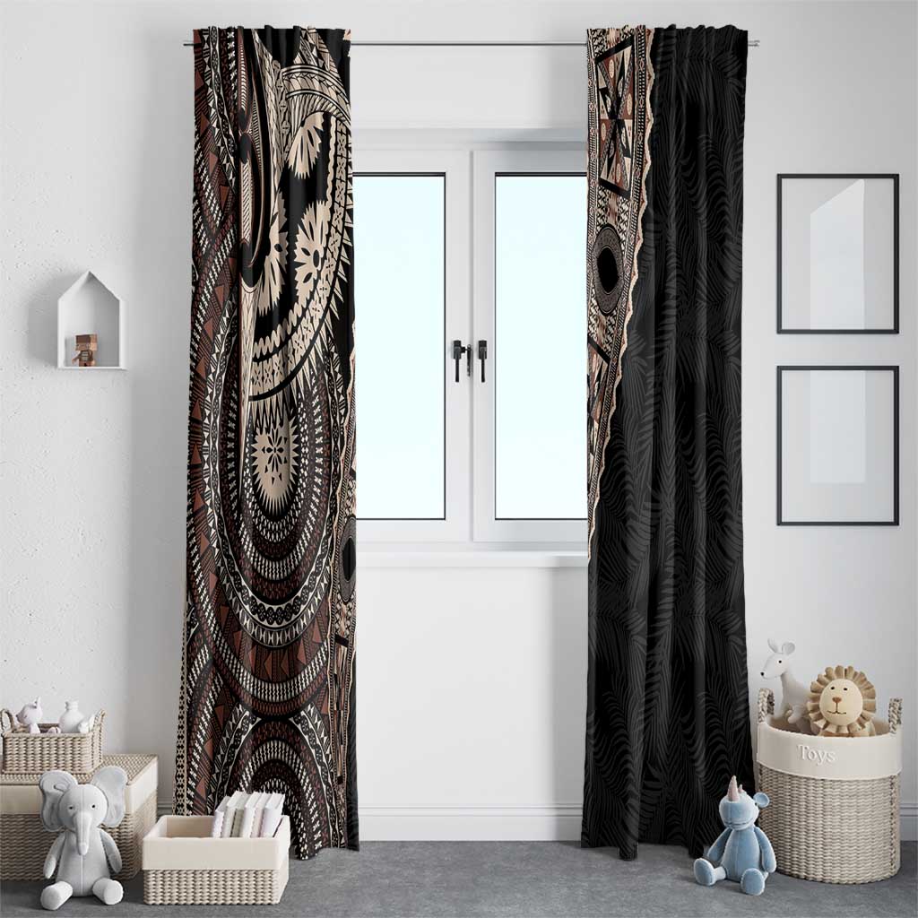 Fiji Traditional Masi Window Curtain Tapa Art Palm Leaves Pattern