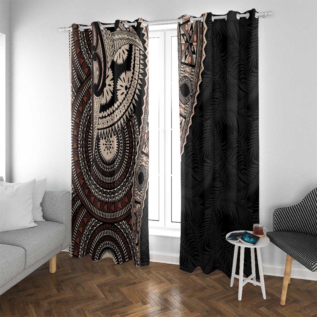 Fiji Traditional Masi Window Curtain Tapa Art Palm Leaves Pattern