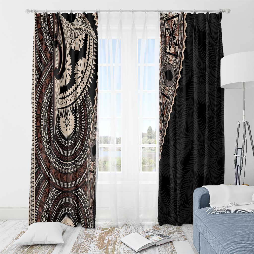 Fiji Traditional Masi Window Curtain Tapa Art Palm Leaves Pattern