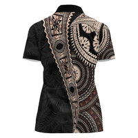 Fiji Traditional Masi Women Polo Shirt Tapa Art Palm Leaves Pattern