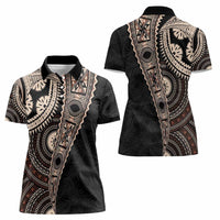 Fiji Traditional Masi Women Polo Shirt Tapa Art Palm Leaves Pattern